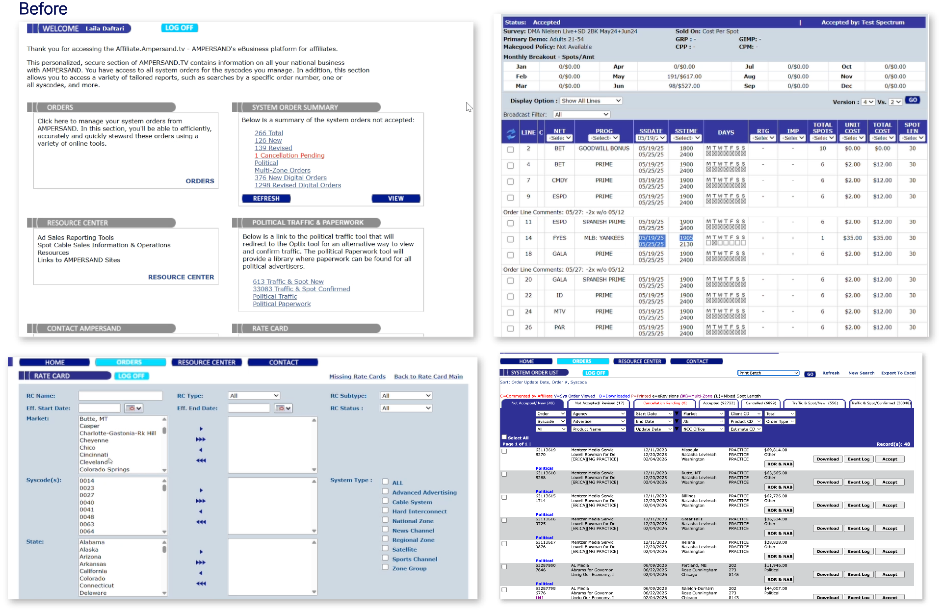 Before – legacy affiliate site screens