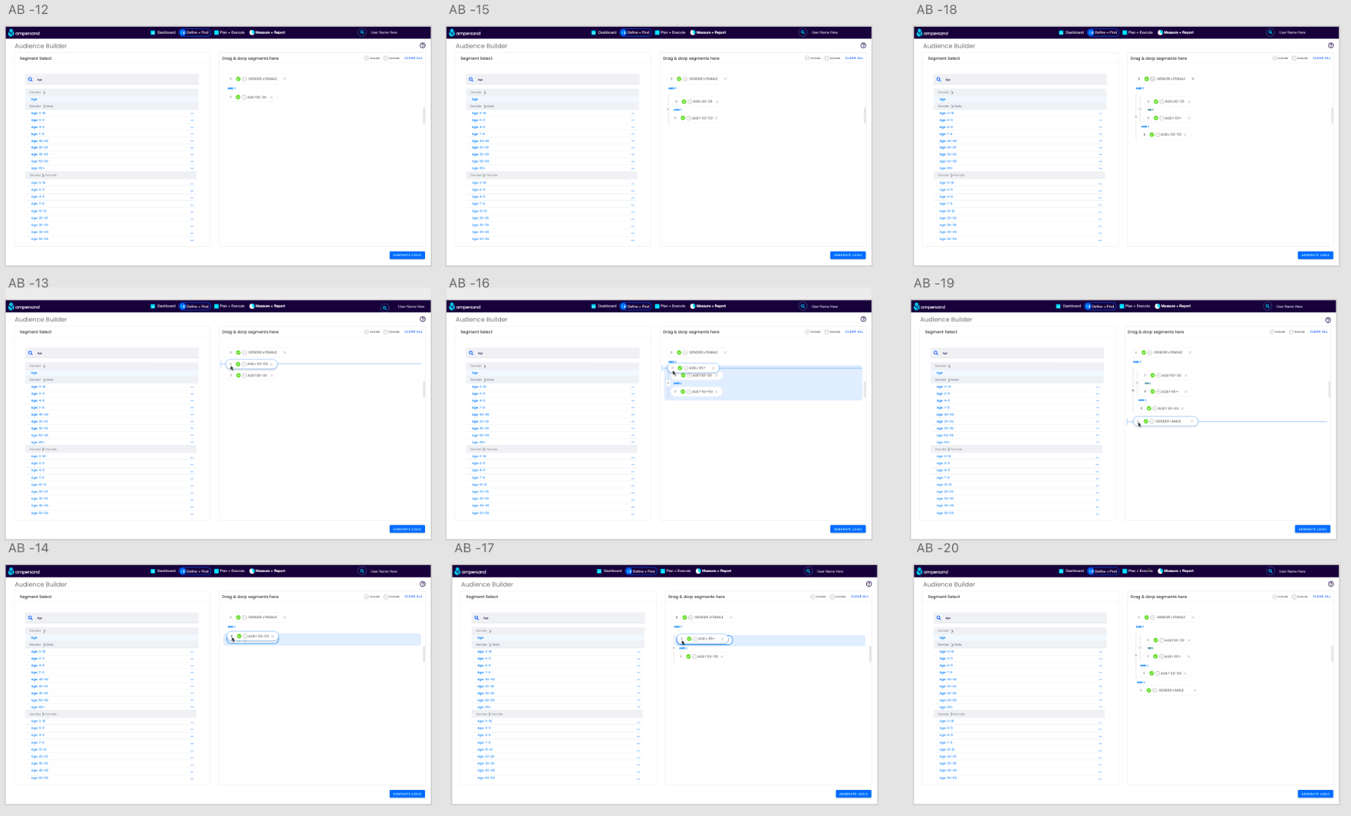Audience builder brainstorming screens