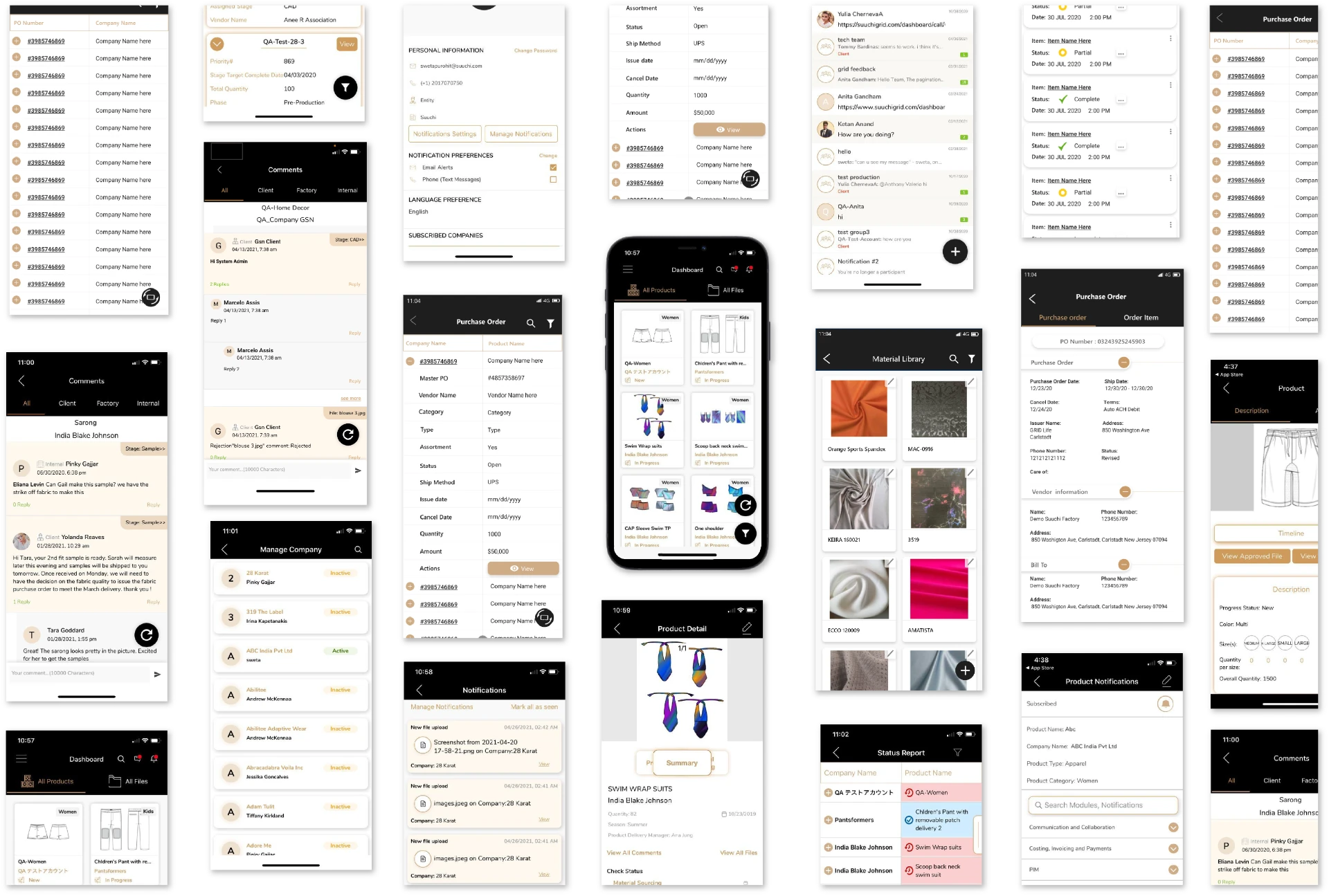 Grid Mobile App — PLM & ERP mobile screens