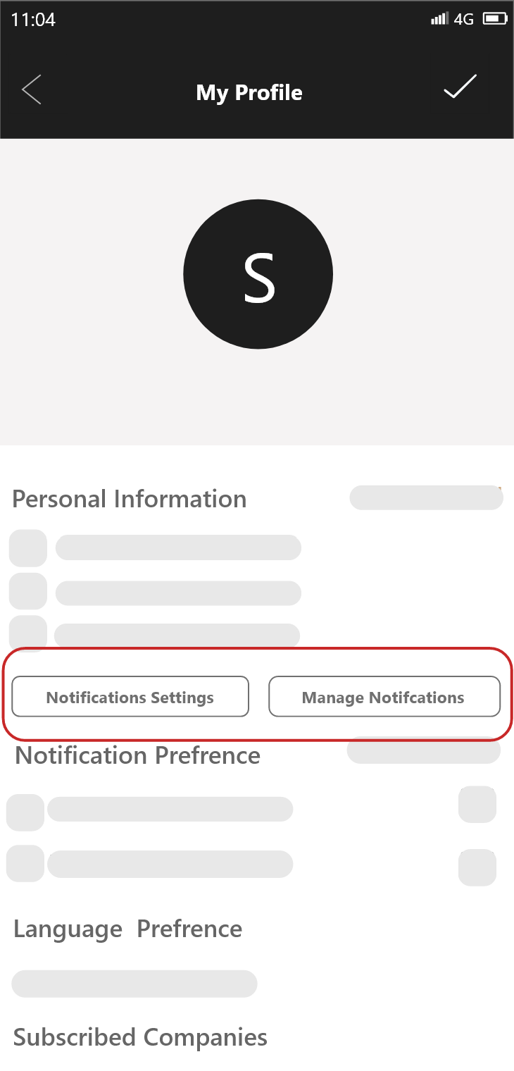 Mobile profile with notification settings