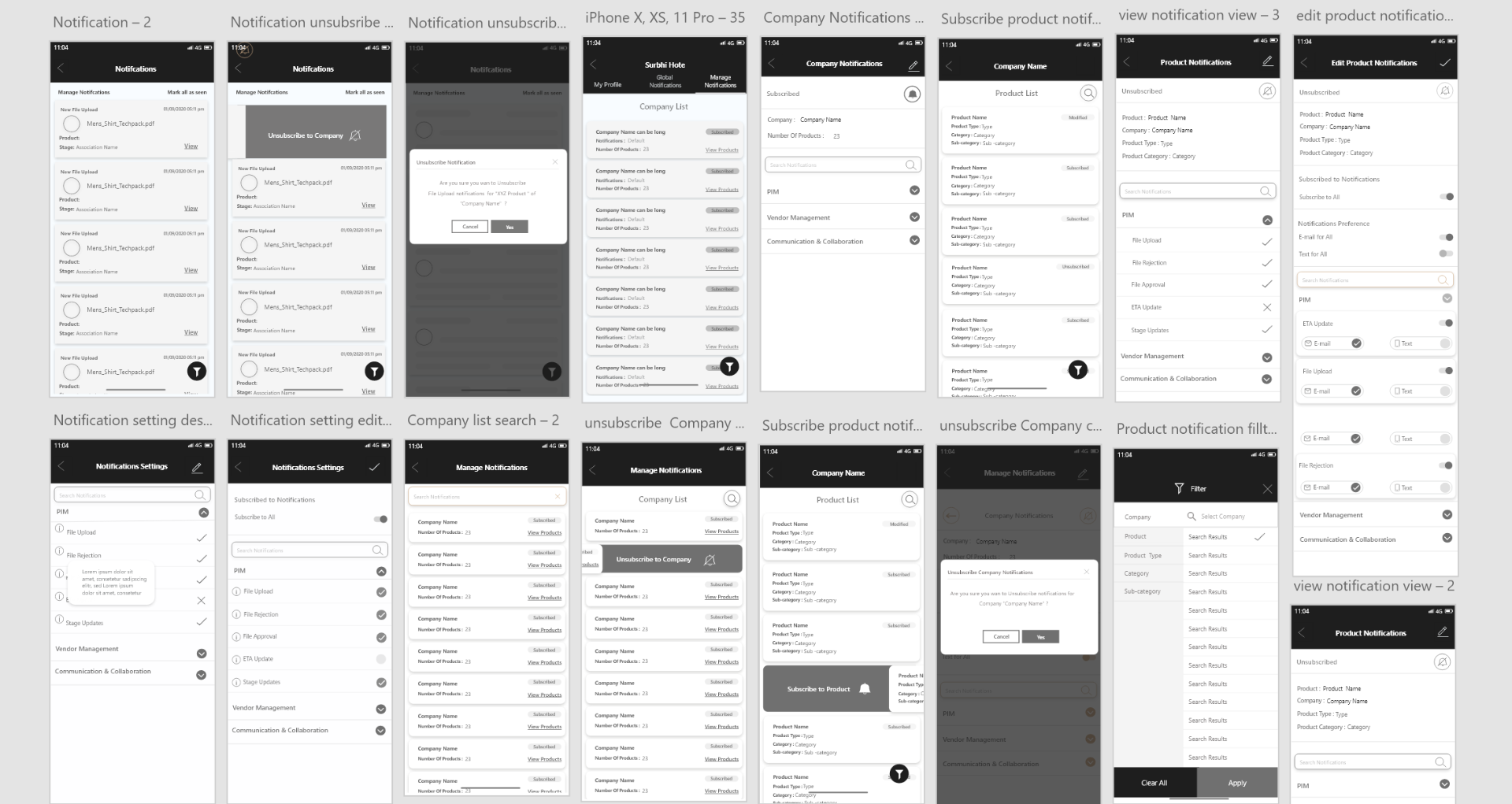Notifications wireframe