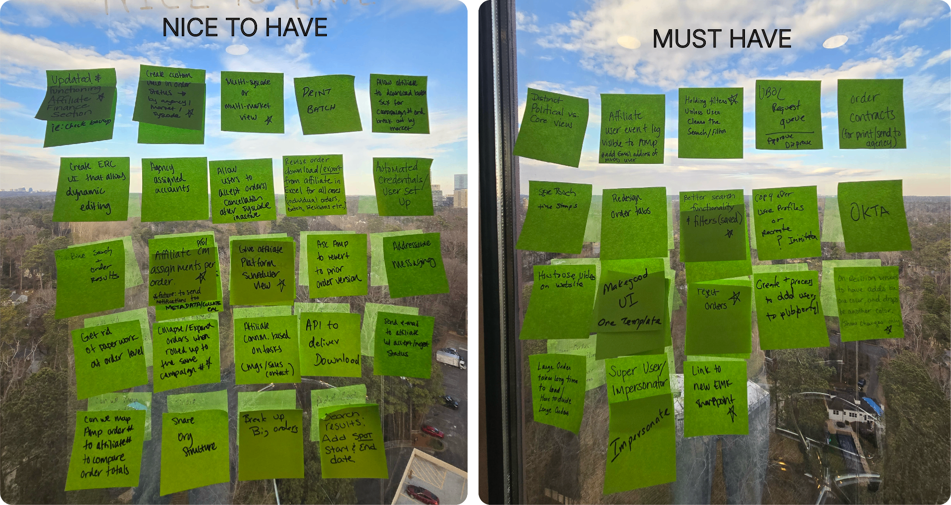 Affiliate workshop must have vs nice to have sticky notes